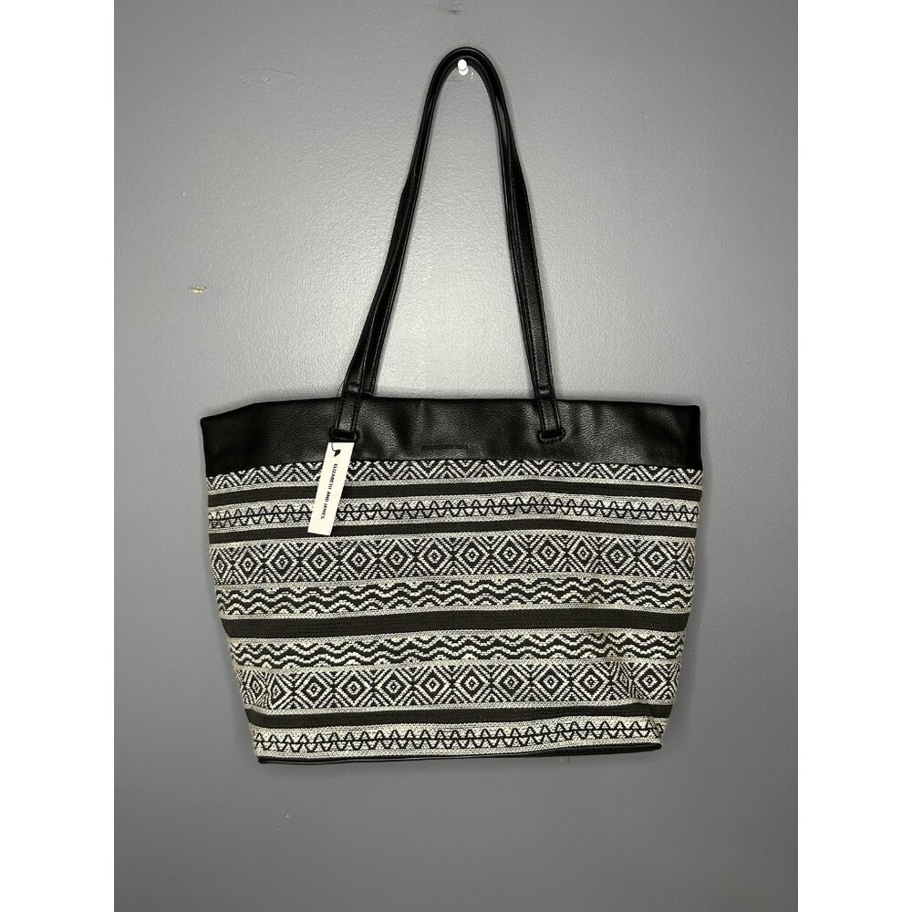 Elizabeth And James‎ Vegan Leather Tote Bag Purse Black Parkwell Woven Southwest